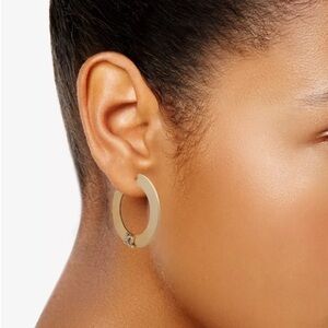 KARL LAGERFELD PARIS GOLD-TONE CRYSTAL DETAILED INSIGNIA LOGO FLAT HOOP EARRINGS